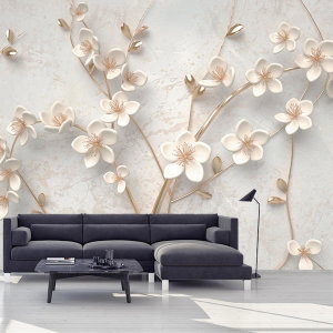 Fotobehang - Bloemen met gouden stengels