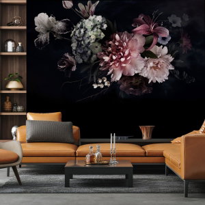 Fotobehang - Bloemen met een zwarte achtergrond