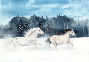 Samolepicí tapeta – Koni ve sněhu (2)