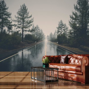 Fotobehang - Weg in de regen