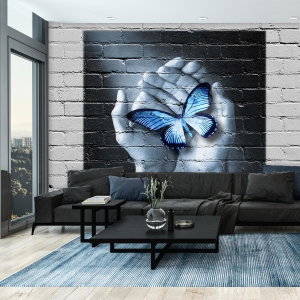 Fototapete - Schmetterling an der Mauer