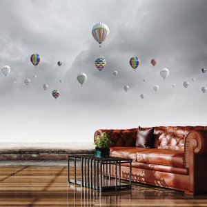 Fototapete - Luftballons über der Ziegelmauer