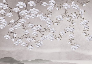 Fotobehang - Bloemen in grijs landschap (2)