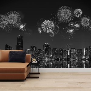 Fototapet - Focuri de artificii în Miami, alb-negru