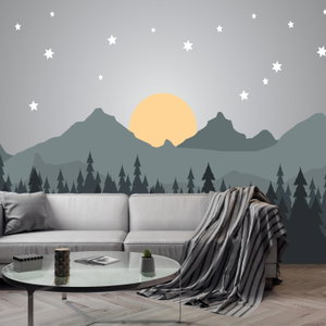 Fotobehang - Zonsondergang in de bergen