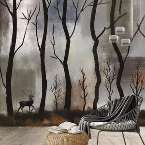 Fotobehang - Hert tussen bomen