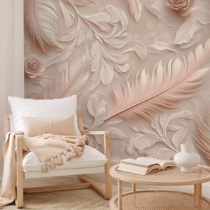 Fotobehang - Beige veren met rozen