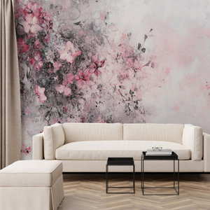 Fotobehang - Roze-zwart abstracte bloemen
