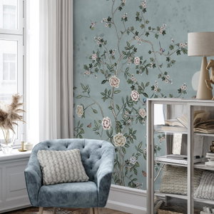 Fotobehang – Blauwe bloementuin