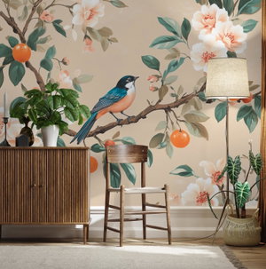 Fotobehang - Vogels op een sinaasappelboom (2)