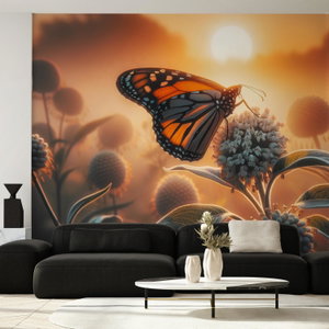 Fototapete - Wand voller Blumen - blau