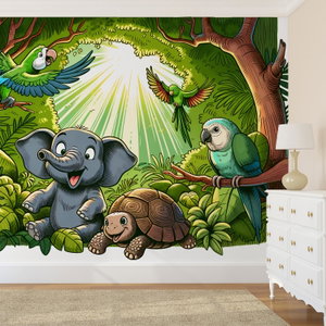 Fototapeta - Šťastná zvířátka  v džungli
