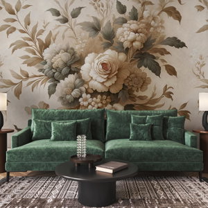 Fotobehang - Beige bloemen (2)