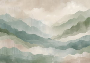Fotobehang - Silhouetten van groene bergen (4)