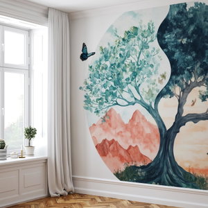 Fototapete - Aquarellbaum voller Leben