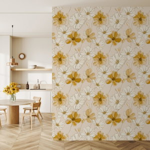 Fotobehang - Beige patroon met bloemen