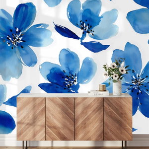 Fotobehang - Blauwe geschilderde bloem